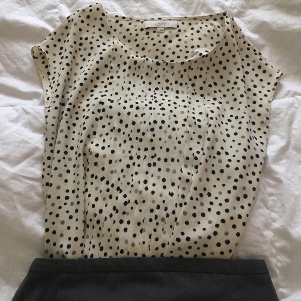Pleated polka dot blouse